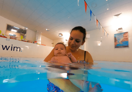 A young baby and mum enjoy some bonding time together in the swimming pool